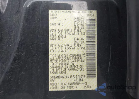 2015 Nissan Xterra S from USA, damaged, VIN 5N1AN0NW1FN654175